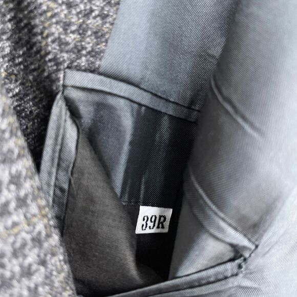 Jos A Bank Wool Tweed Sport Coat Gray Glen Check Plaid Mens 39R 39 Regular - Picture 9 of 10